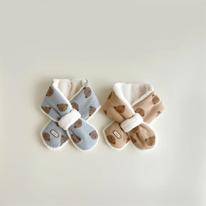 Bär Baby Winter Schal für Mädchen Jungen Koreanische Warme Fleece Kinder Hals Wärmer Kreuz Kinder Schals Baby Zubehör 1-6Y – Detail 6