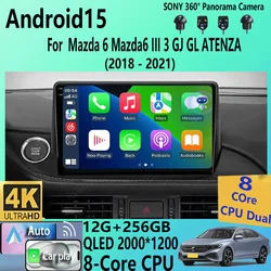 Android 15 Wireless Carplay Auto Car Radio For Mazda 6 Mazda6 III 3 GJ GL ATENZA 2018 - 2021 Multimedia Video Player Stereo DSP