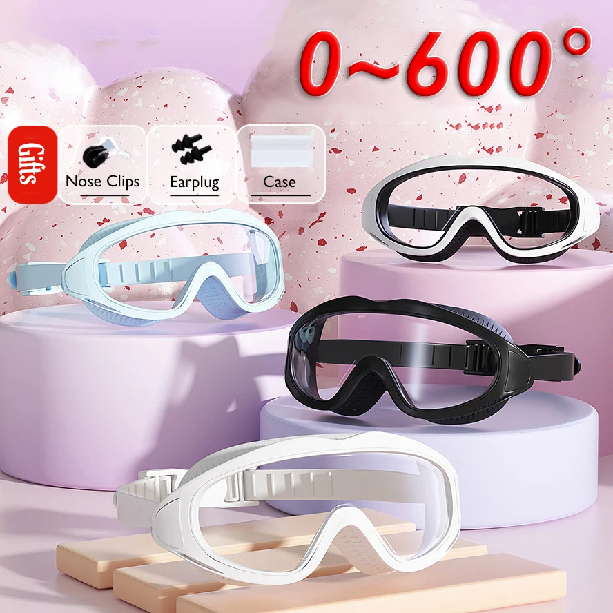 Unisex Professional Swim Eyewear HD Clear Lens Anti-Fog Leakproof Large Frame Swimming Glasses Water Sport Goggles Myopia Degree