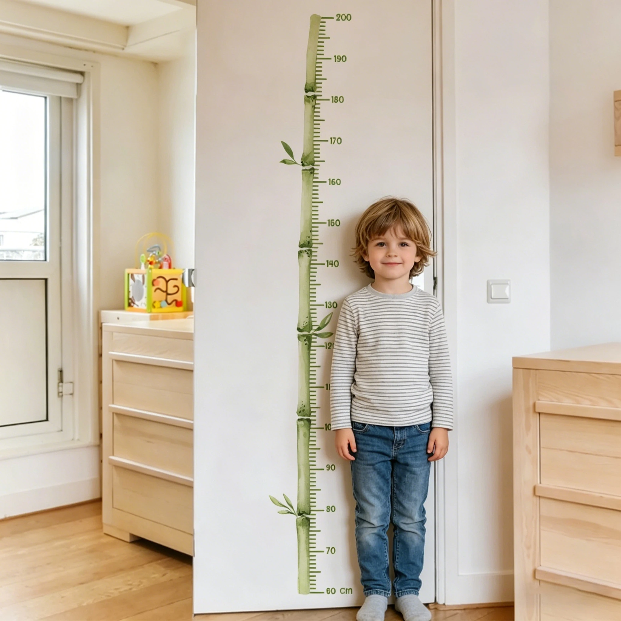 1pc Watercolor Bamboo Growth Chart Wall Decal, Removable Height Measure Ruler PVC Sticker for Kids Room Nursery Door Decor