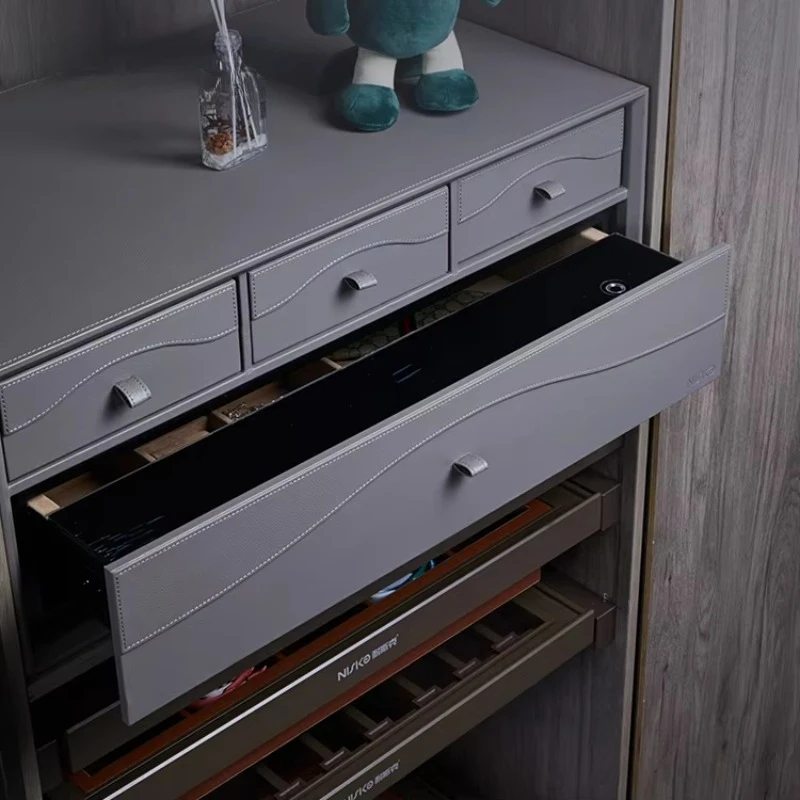Leather  Box with Lock High Quality Safe Box and Leather Box Wardrobe Hardware Accessory Closet Organizer