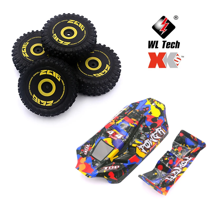 WLtoys-Pièces de rechange de voiture d\'origine, roue avant, pneus arrière, coque de carrosserie, couverture de carrosserie, 124017, 124019, 124007,