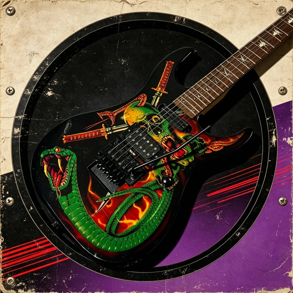 Electric guitar; water transfer decal; double tremolo; black hardware; rosewood fingerboard