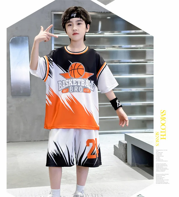 Schüler-Sportbekleidungsset für den Sommer Kinder-Sporttrikot Jungen-Team-Basketballanzüge Kinderkleidungsset Uniform 2-teiliger Trainingsanzug – Detail 7