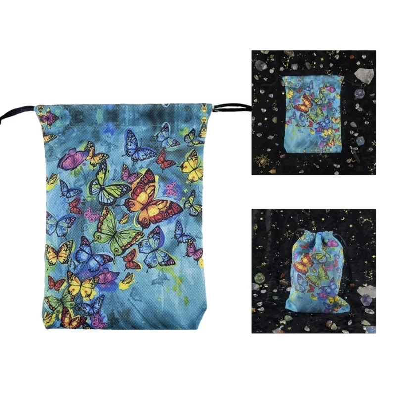 Tarot Card Storage Bag Board Game Card Butterfly-Drawstring Storage Bag for Dices Jewelry-Trinkets