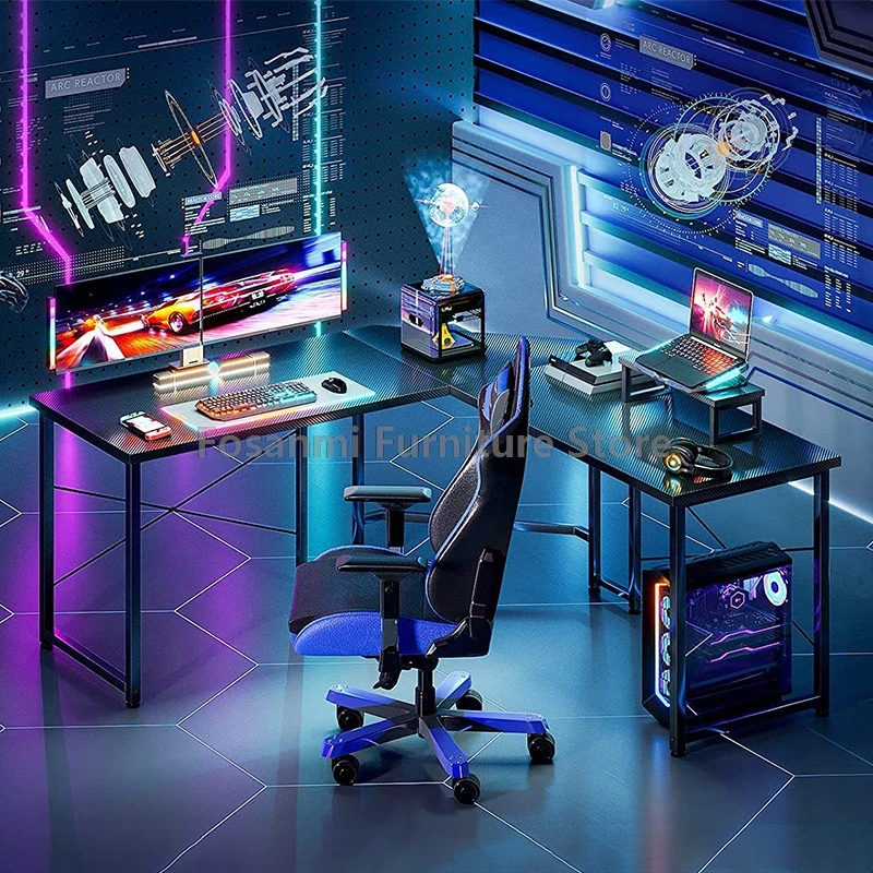 مكتب ألعاب على شكل حرف L بزاوية سوداء مقاس 51 بوصة مع ساق فولاذية للمنزل وسطح المكتب القوي ومكتب كمبيوتر حديث وطاولة متينة للمكتب