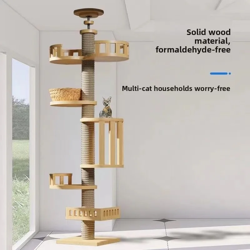 Solid Wood Space Capsule Cat Tree Tower Window Perch Small Apartment Floor Standing Climbing Frame Cat House Cat Furniture
