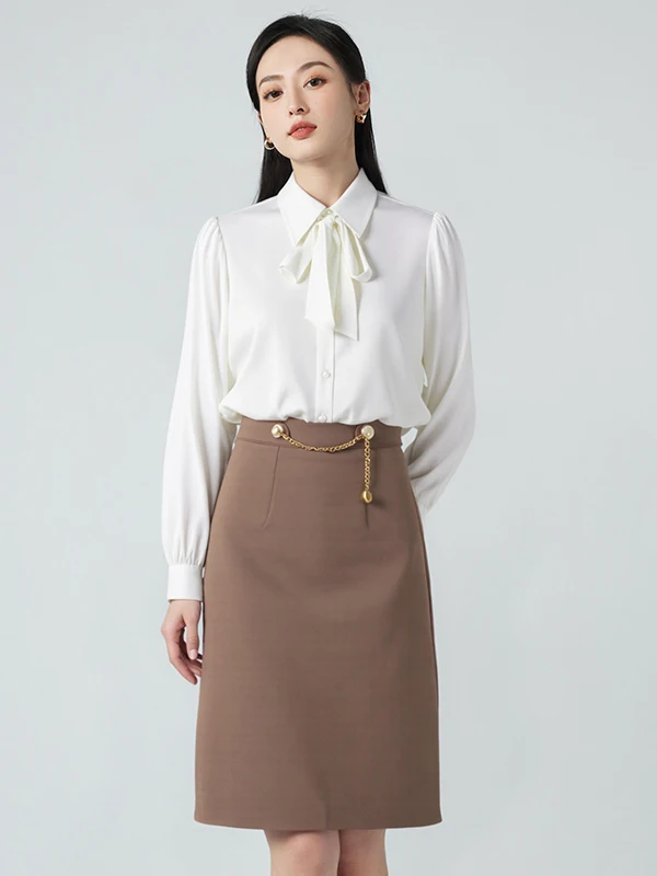Caramel-Colored Business Style  Skirt Women's Spring Summer Autumn Straight Cut Slimming Office Commute Midi Skirt
