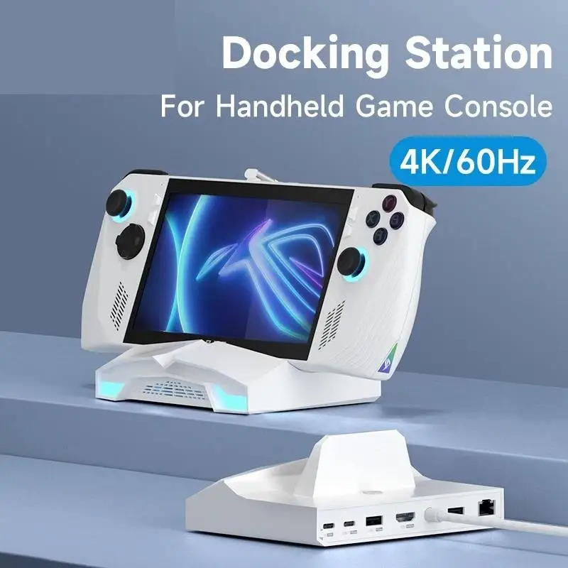 To ROG Ally/Steam Deck/Switch/OLED Dock 6 in 1 Universal Docking Station With 4K HDMI 2.5G RJ45 100W PD RGB Light USB C Hub