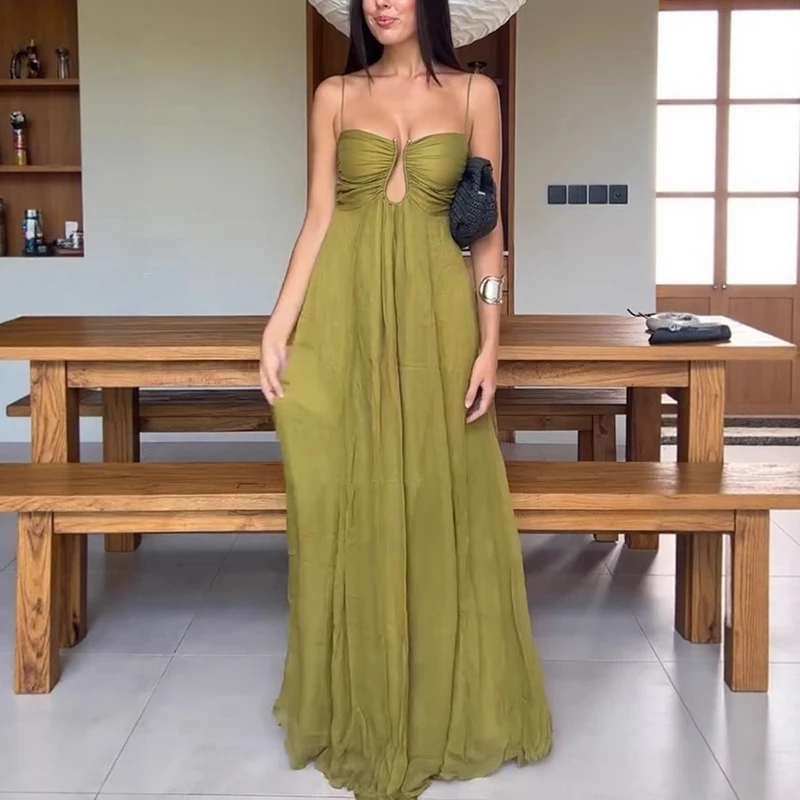 Vestido largo elegante liso para vacaciones en la playa, vestidos de fiesta calados sin mangas de verano para mujer, vestido Maxi bohemio