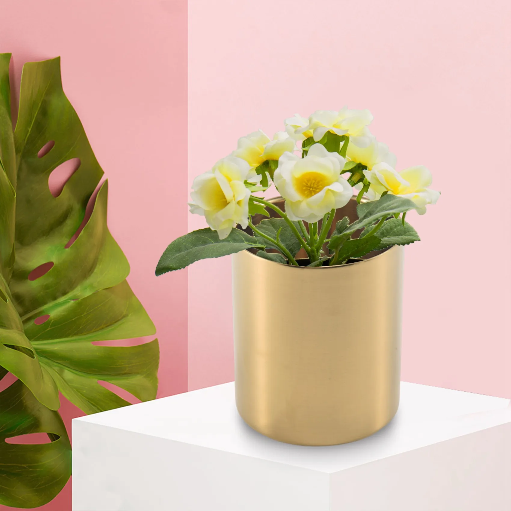 Złoty wazon na kwiaty obsadka do pióra pojemnik do przechowywania biurka domowego-Cylinder