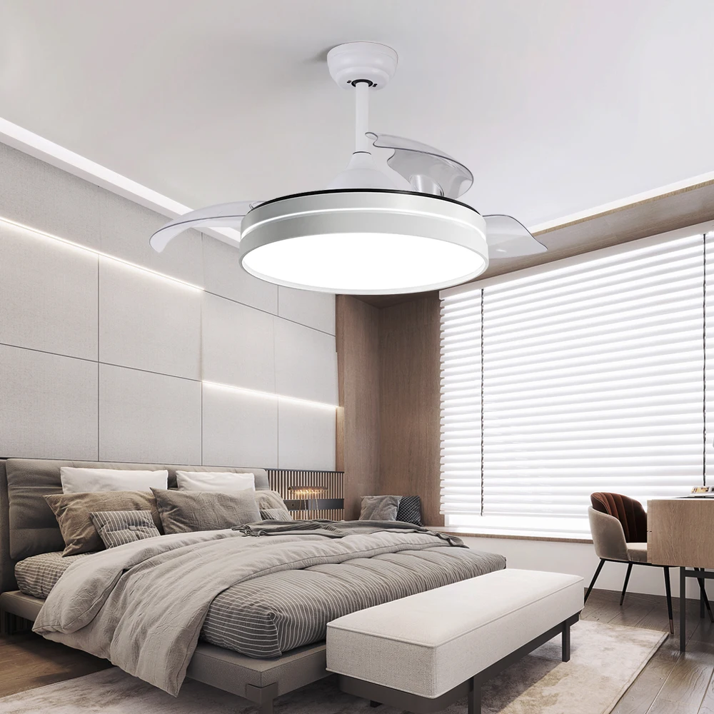 

Western House Matte White 42inch Invisible Celling Fan With Remote Control Ceiling Fan With Light