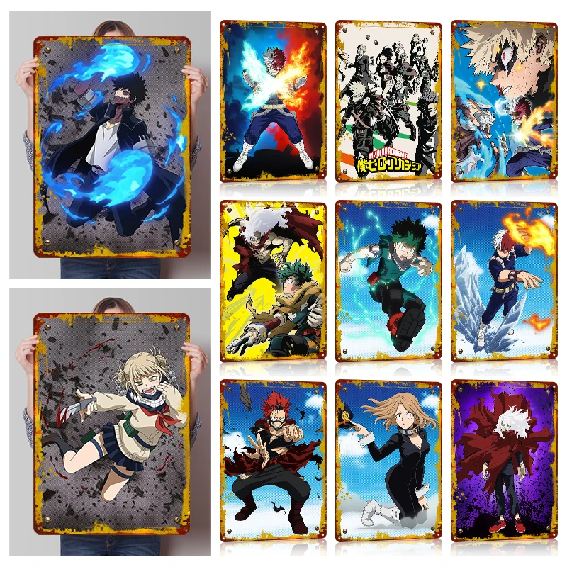 Pósteres Retro de hojalata de My Hero Academia, arte de pared personalizable, carteles de Metal Vintage para decoración de cueva de hombre, artículos de decoración para el hogar