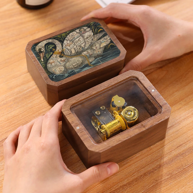 

Swan North America Black Walnut Jewelry Music Storage Box Music Box Qixi Gift for Girlfriend