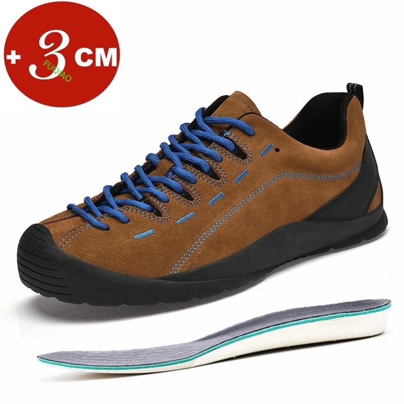 

Men's Suede Casual Elevator Shoes Outdoor Rubber Sole Hiking Shoes 3CM Height Increase Breathable Trainers Heightened Sneakers
