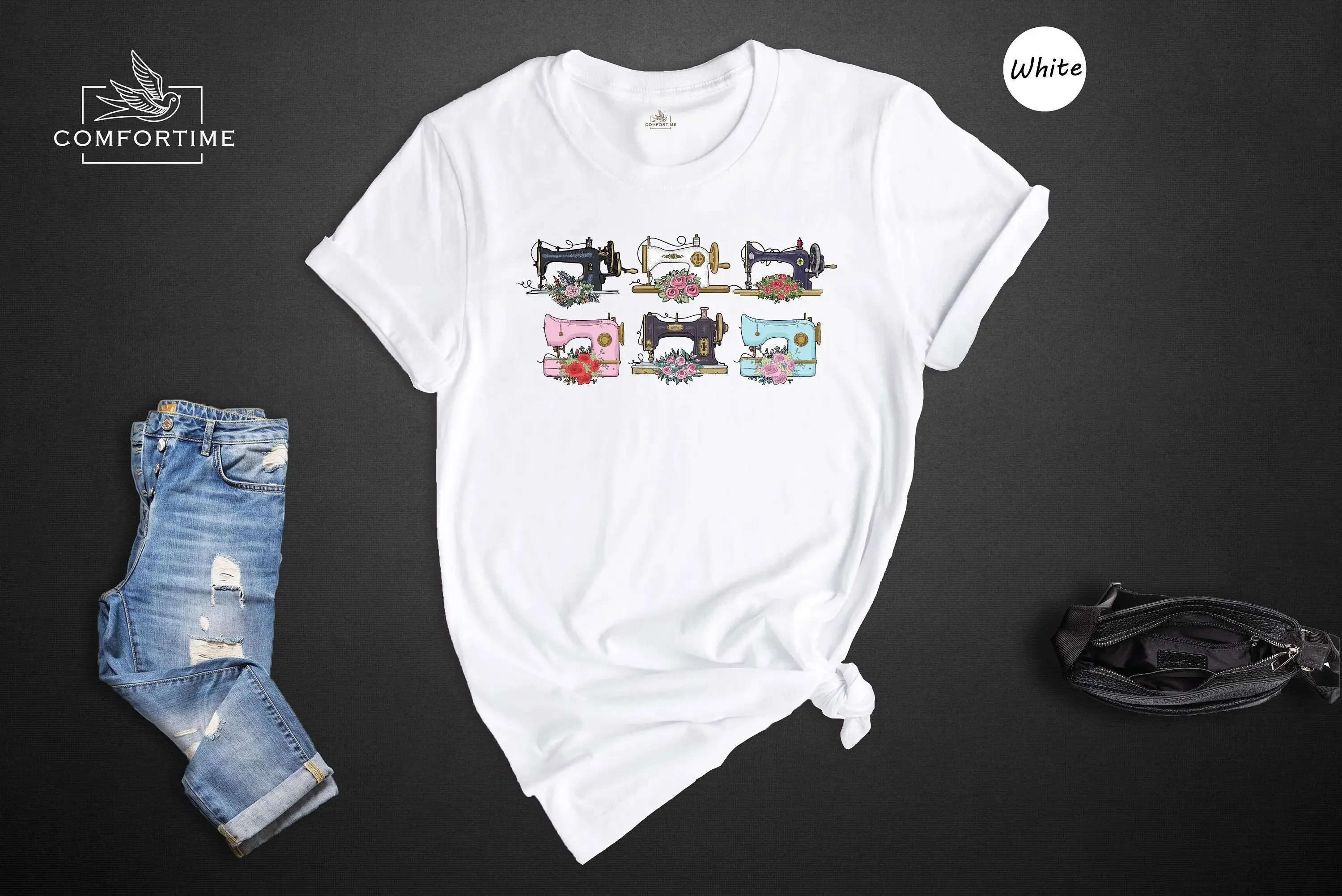 Flower Sewing Machines T Shirt Lover Crafter Mom Sewciopath Knitting