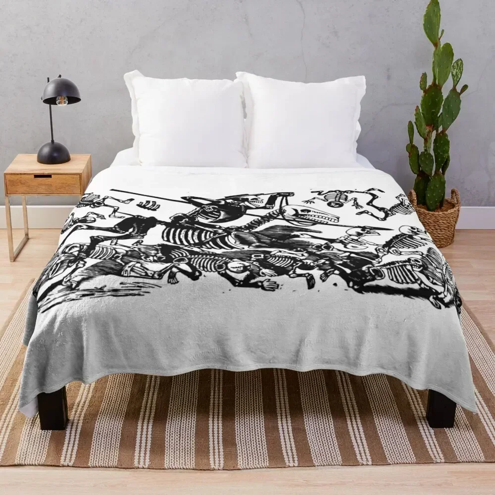 

La Calaveras de Don Quijote by Jose Posada Throw Blanket Color Fast Cozy Throw Blanket