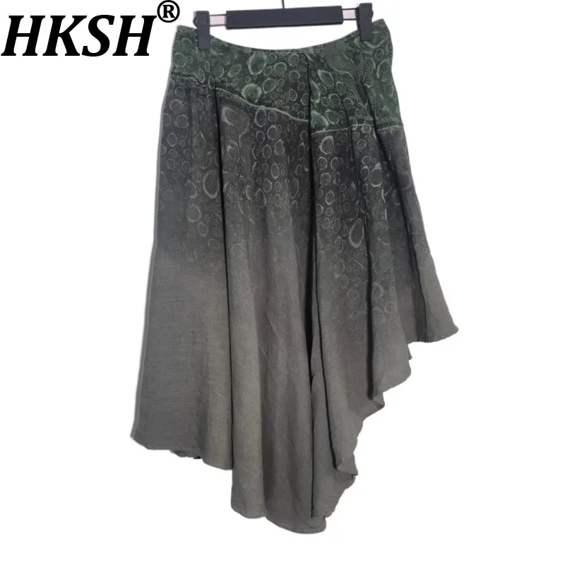 

Женская асимметричная юбка HKSH с принтом, плиссированная, с необработанным краем, А-силуэт, стройнящая, в уличном стиле, трендовая, повседневная, новинка лета 2026 HK21248