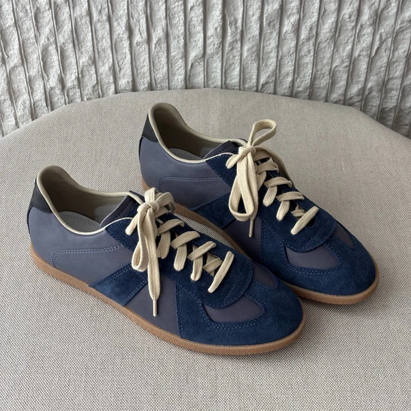 Luxury Vintage German Trainer Sneakers Women Two Tone Suede Leather Patchwork Low Top White Casual Daily Street Walking Shoes - view 2