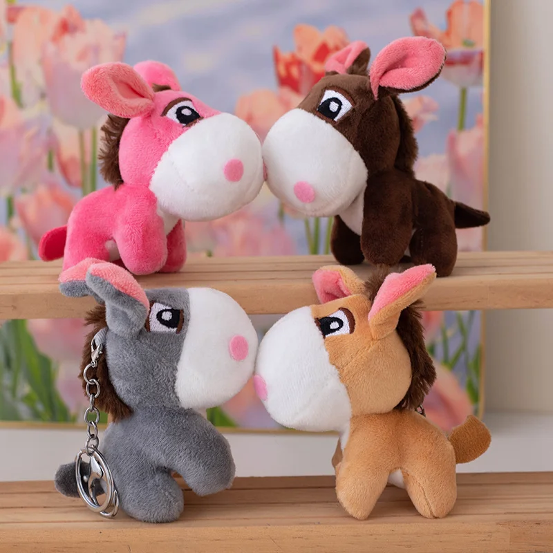 

10cm Cute Donkey Toy Plush Doll Key Rings Door And Bag Pendant Cartoon Animal Horse Fashion Girls Keychain Chains Women Gift