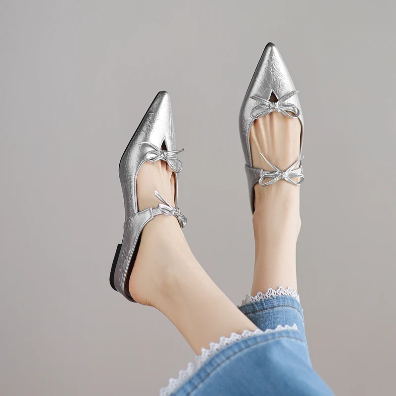 Big Size 41 42 43 Spring Summer New Trend Women Slippers Pointed Toe Sweet Bowknots Flats Loafers Casual Street Lady Mules Shoes