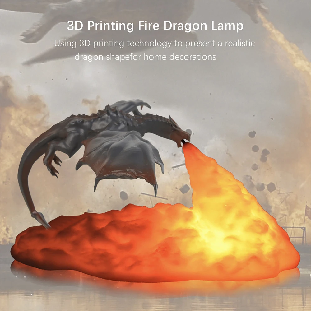 Fire Dragon Lamps, 3D Printed Light, Home USB Rechargeable Desktop Lamp for Bedroom E-sport child Gifts Halloween Christmas Deco