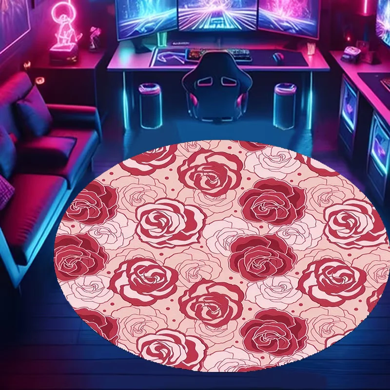 Retro-themed with rose Flannel-printed round floor mats are slip-resistant Suitable living room bedroom terrace garden carpets