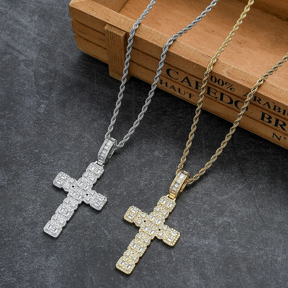 

Сращенное двухслойное ожерелье с подвеской в виде смешанного креста, аксессуар унисекс, хип-хоп, медь, инкрустированный цирконом, трендовые ювелирные изделия