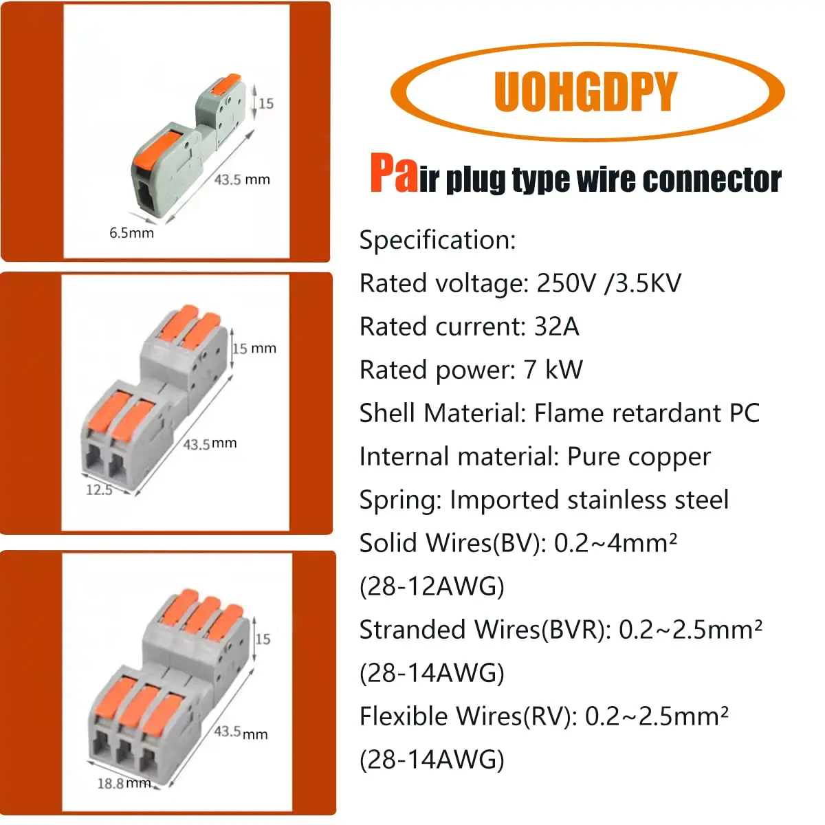 Quick Splitter 2 In 2 Out Wire Connector Stainless Steel Spring Wiring Cable Connector Plug-in Type Conductor Terminal Blocks