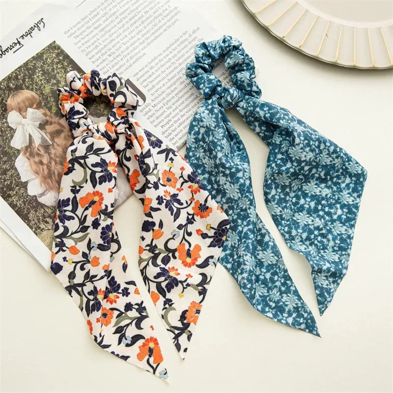 Hair Scarf Hair Scrunchies Chiffon Floral Scrunchie Hair Bands Ponytail Holder Scrunchy Ties Vintage Accessories for Women Girls