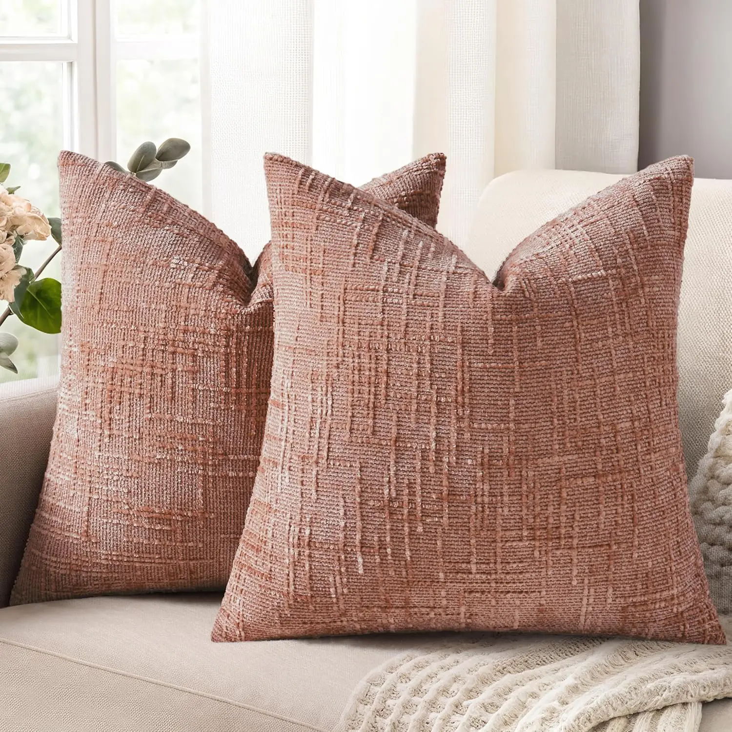 Throw Pillow Covers Chenille Tweed Textured Decorative Couch Cushion Cover Neutral Modern Pillowcase for Sofa Bed Living Decor