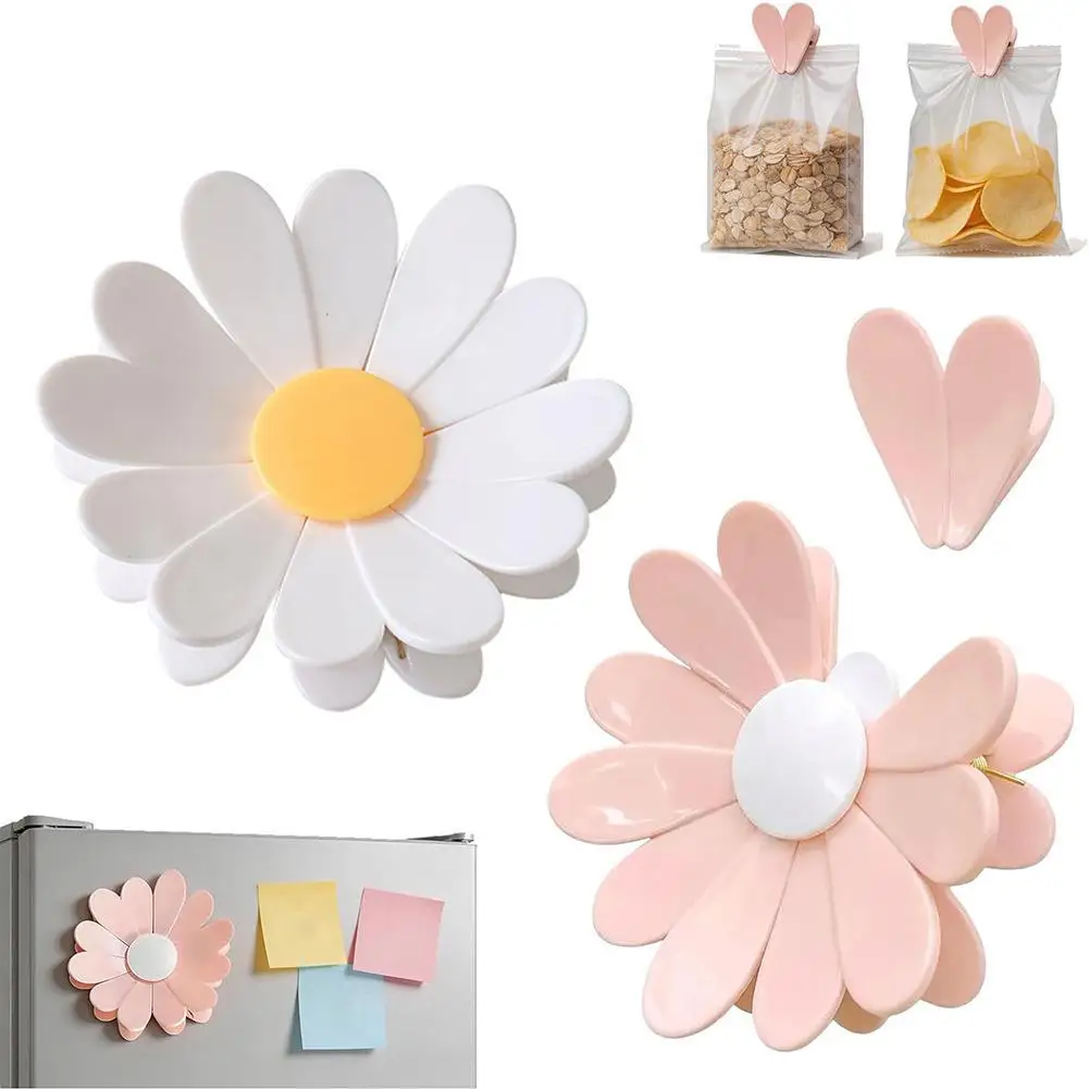 Magnetic Daisy Sealing Clip 6 In 1 Detachable Petal Food Bag Clip Reversible Cute Refrigerator Magnet Kitchen Storage