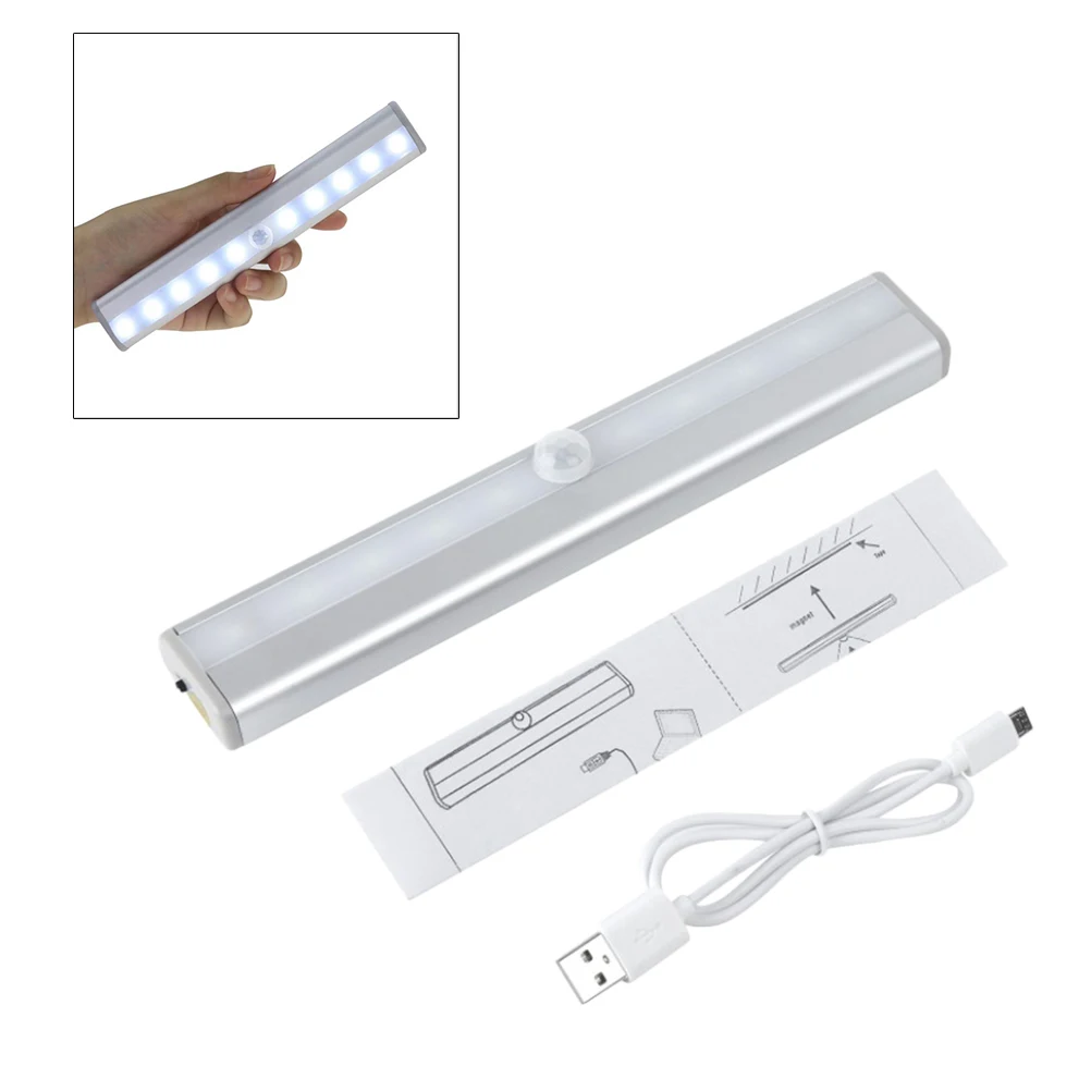 

10 Led Cabinet Closet Lights Motion Sensor Stick-On Night Light Adhesive Operated Cordless Cold White Light Bar For Wardrobe