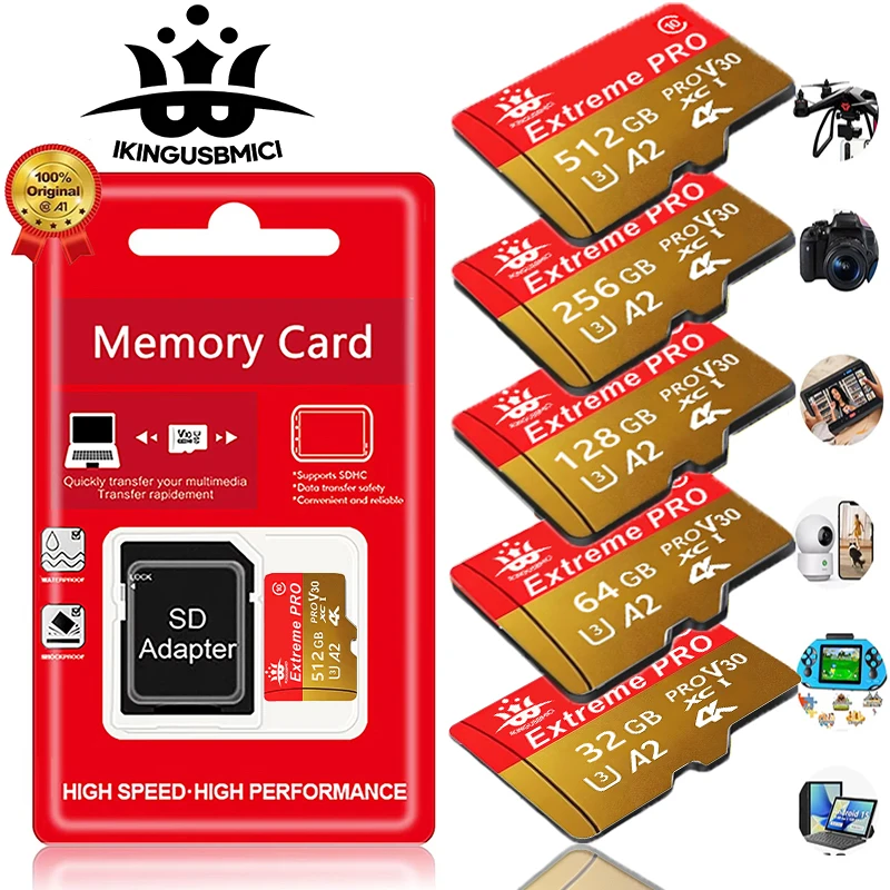 SD Cards 128GB 32GB 512GB Memory Card Micro TF SD Card TF Cards Mini Size V10 for E-Reader/MP3 Player/Recorder/Drone Camera