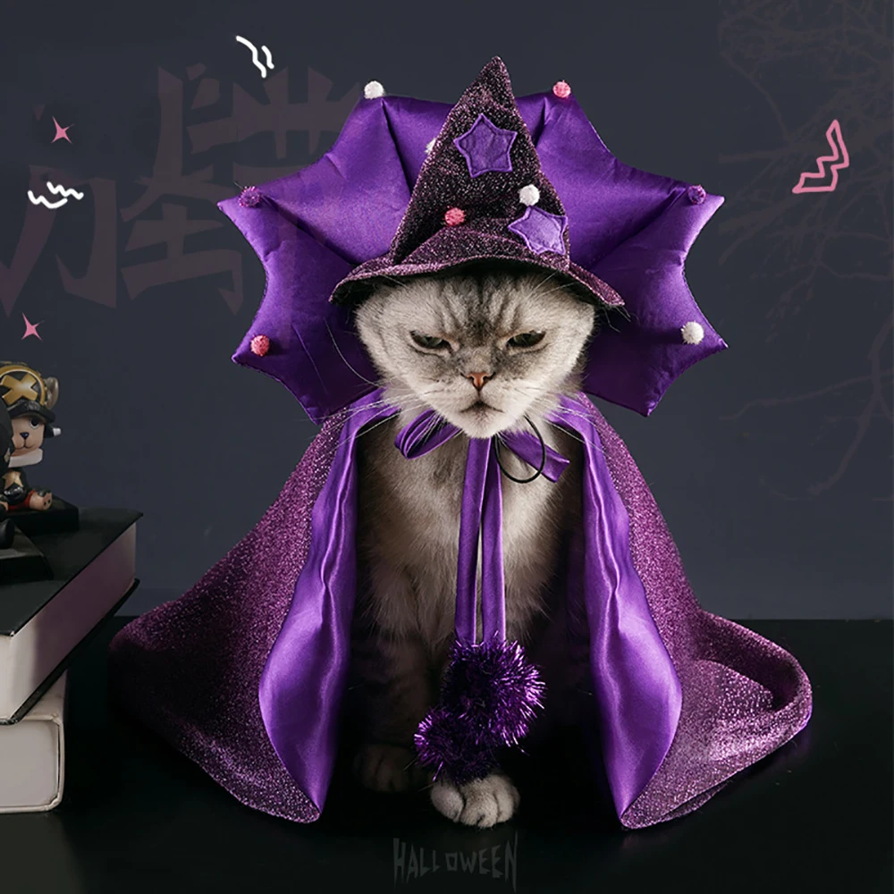 2024 New Halloween Pet Cat and Dog Clothes Magic Cloak Hat Holiday Set Vampire Cloak COS Costume Decoration