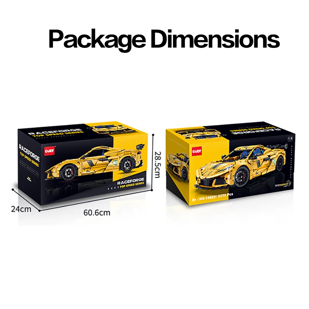ชุดตัวต่อรถสปอร์ตสเกล 1:8 จำนวน 3372 ชิ้น แบบเทคนิค สีเหลือง สำหรับประกอบบนโต๊ะทำงาน รุ่น 10622 ของเล่นสำหรับเด็กผู้ชาย ของขวัญใหม่