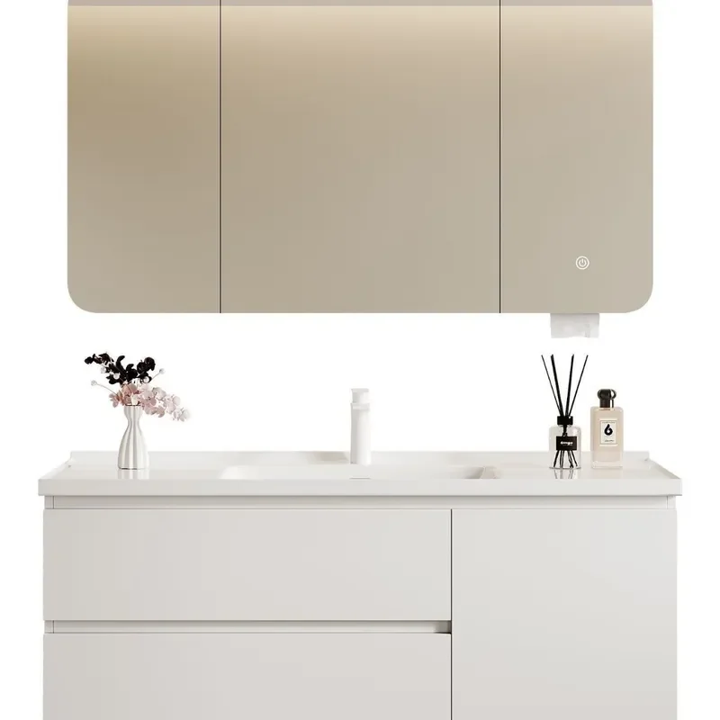 Modern Ceramic Integrated Sink Bathroom Vanity Cabinet with Washbasin Simple Design for Toilet and Bath Room Storage Unit