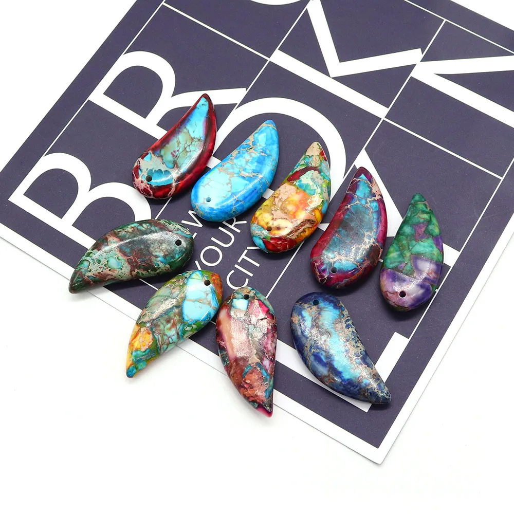 16x34mm 2PCS Natural Stone Pendants Irregular Shape Multicolor Emperor Stone Charms for Jewelry Making DIY Earring Accessories - Image 3