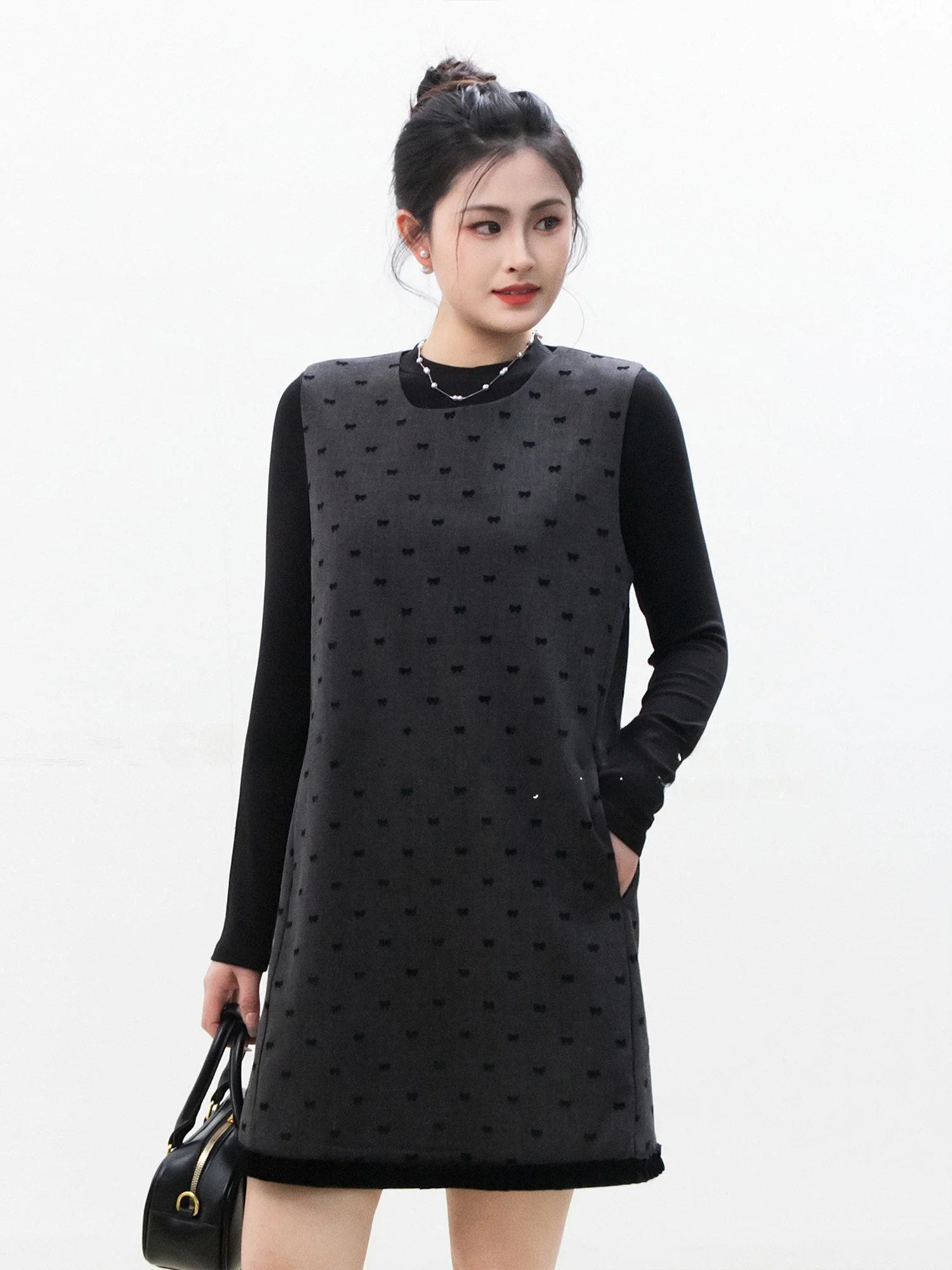 

Комплект CHELZY: Жилет и юбка в горошек для женщин, весна-осень, многослойный, стройнящий, элегантный, маленький размер, комплект из двух предметов