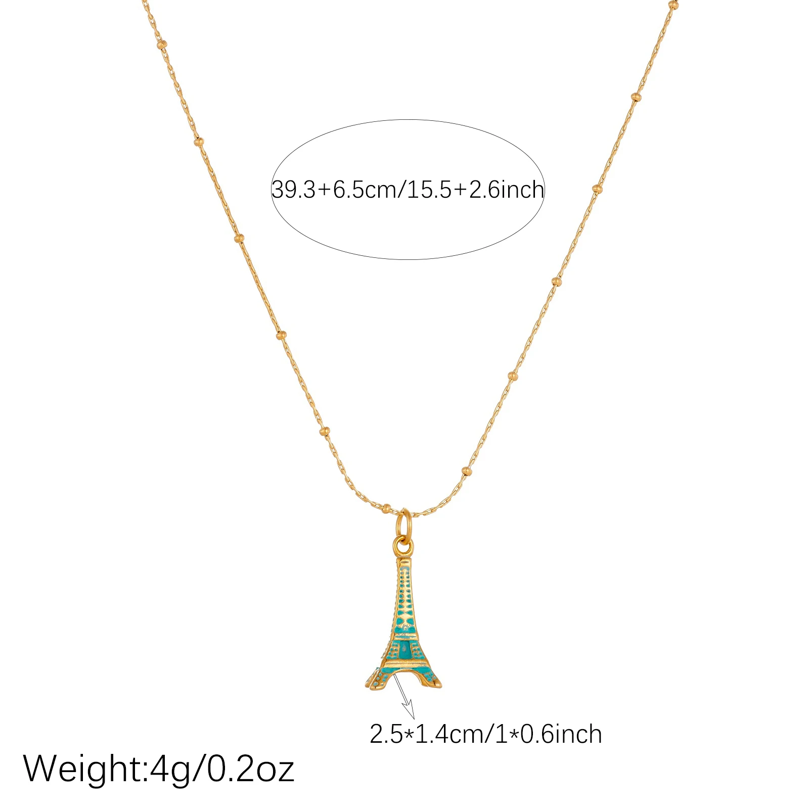 Stainless Steel Green Enamel Eiffel Tower Pendant Necklace Lady Classic Trend Non-fading Neck Chain Jewelry Gift