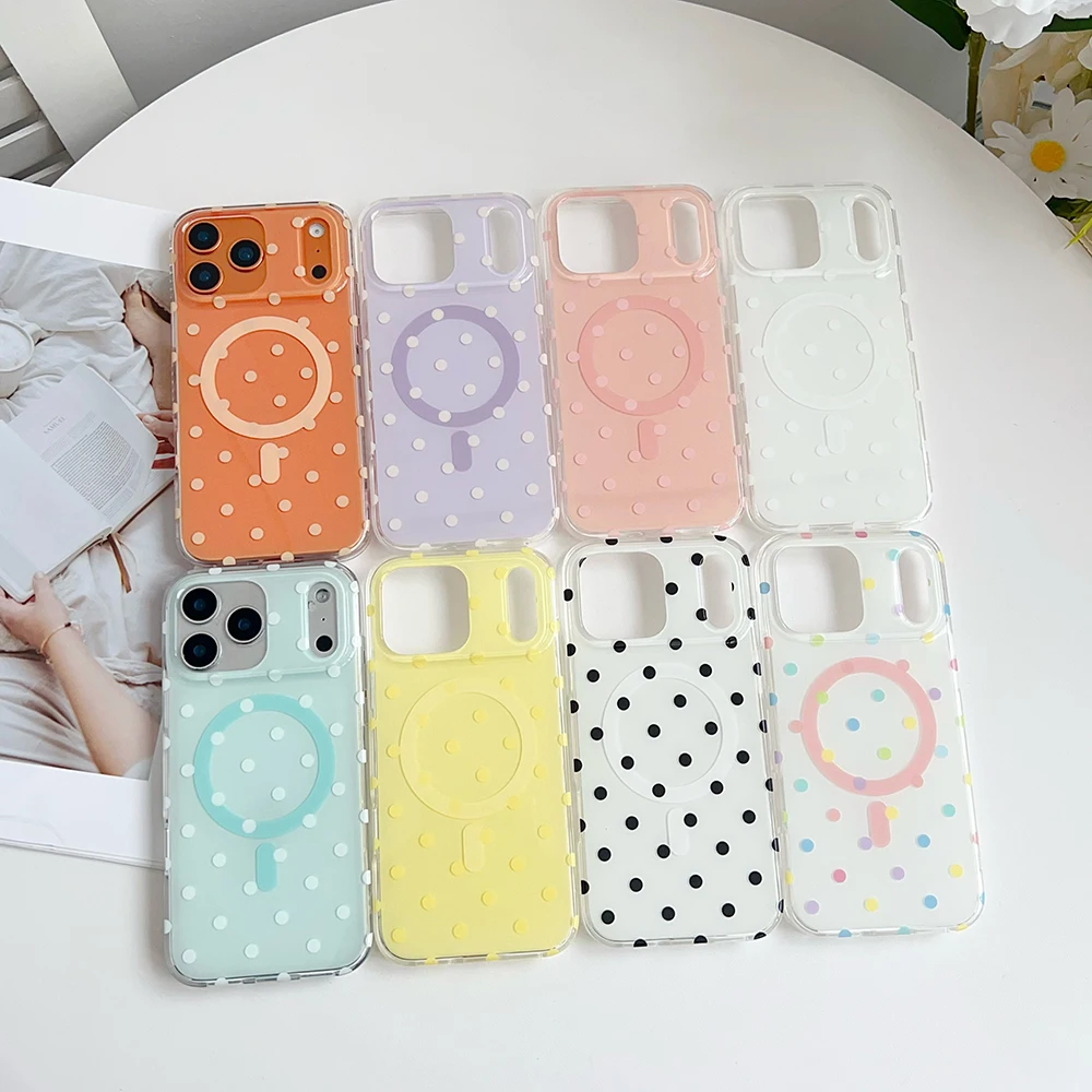 Für iPhone 17 Pro Max Für Magsafe Fall Mode Polka Dots Magnetische Lade Abdeckung für iPhone 13 14 16 Plus 15 Pro Max Air Fall