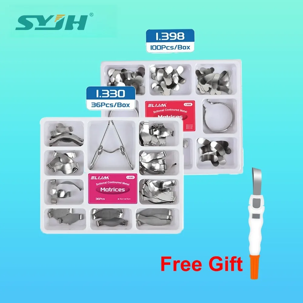 

ELIJAH Dental 1.398/1.330 Matrix Sectional Contoured Filling Molding Sheet Matrix with Spring Clip Ring Clamp Wedges Kit