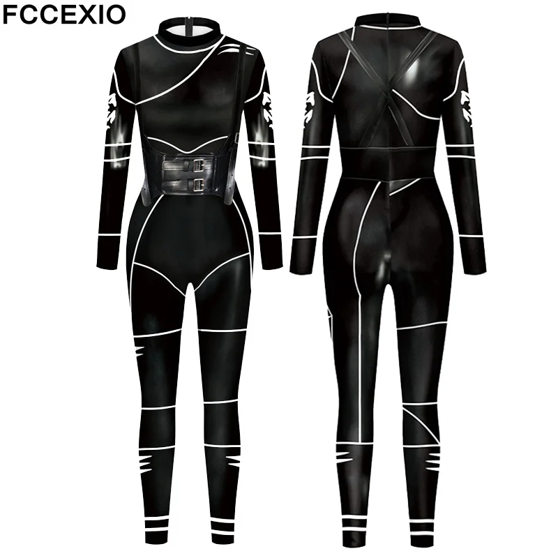 

FCCEXIO Anime Battle 3D Print Women Sexy Skinny Jumpsuit Carnival Cosplay Costumes Wednesday Bodysuit Party Rompers monos mujer