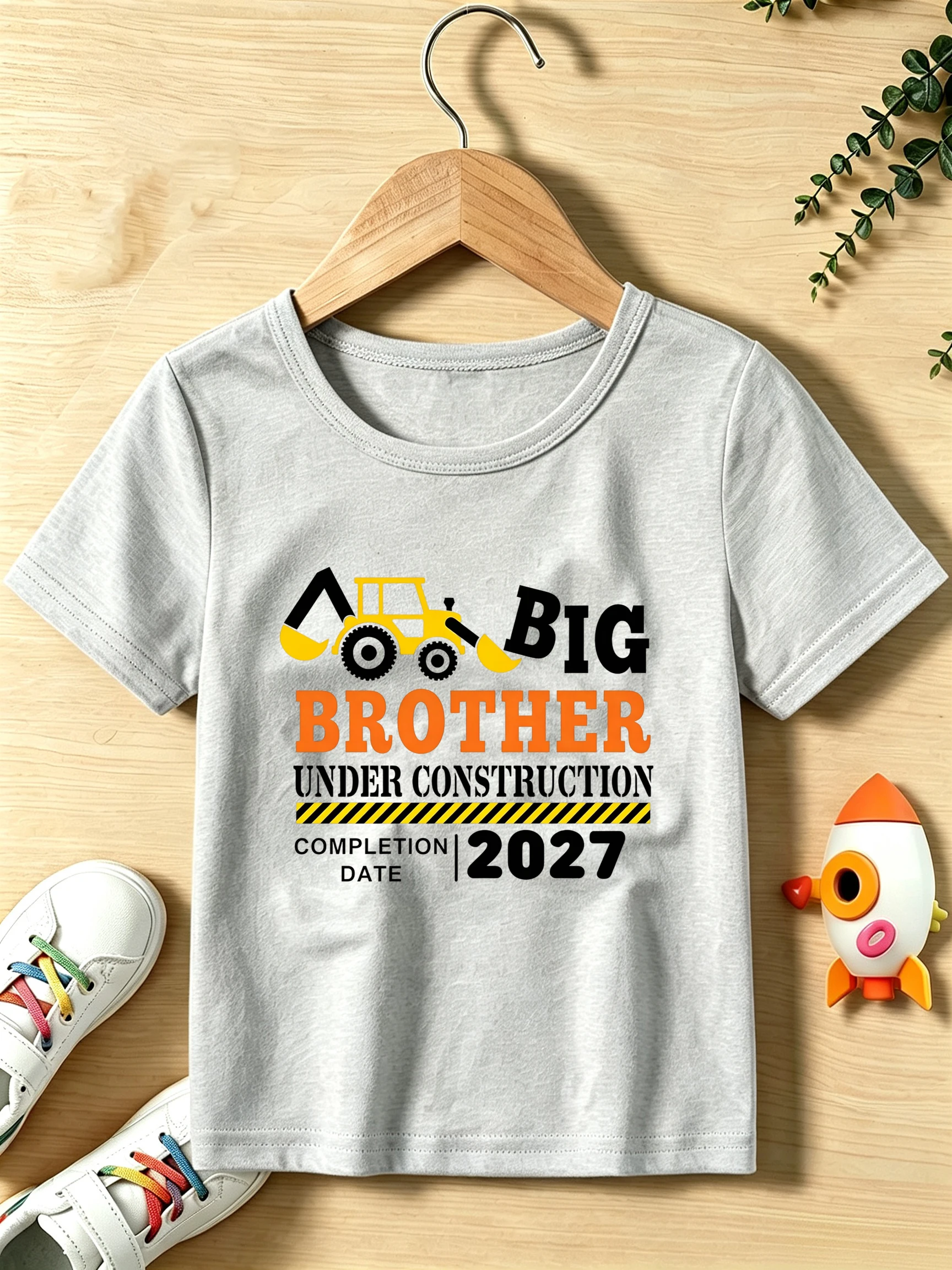 Big Brother Excavator Transportation Print Tshirt, Big Brother Under Construction 2027, Pregnancy Announcement Boys Tshirt Tops