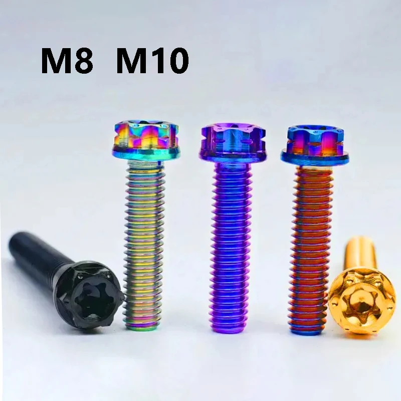 TC4 Titanium Alloy Flange Torx Head Bolts M8 M10 Colorful High Strength Titanium Screws for Bike Car Motorcycle Car Refit