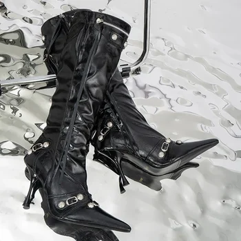 Frauen Sexy Stiefel Spitz High Heels Schuhe Herbst Neue Mode Stilettos Designer Kniehohe Zapatos Mujer Chelsea Stiefel Pumpen
