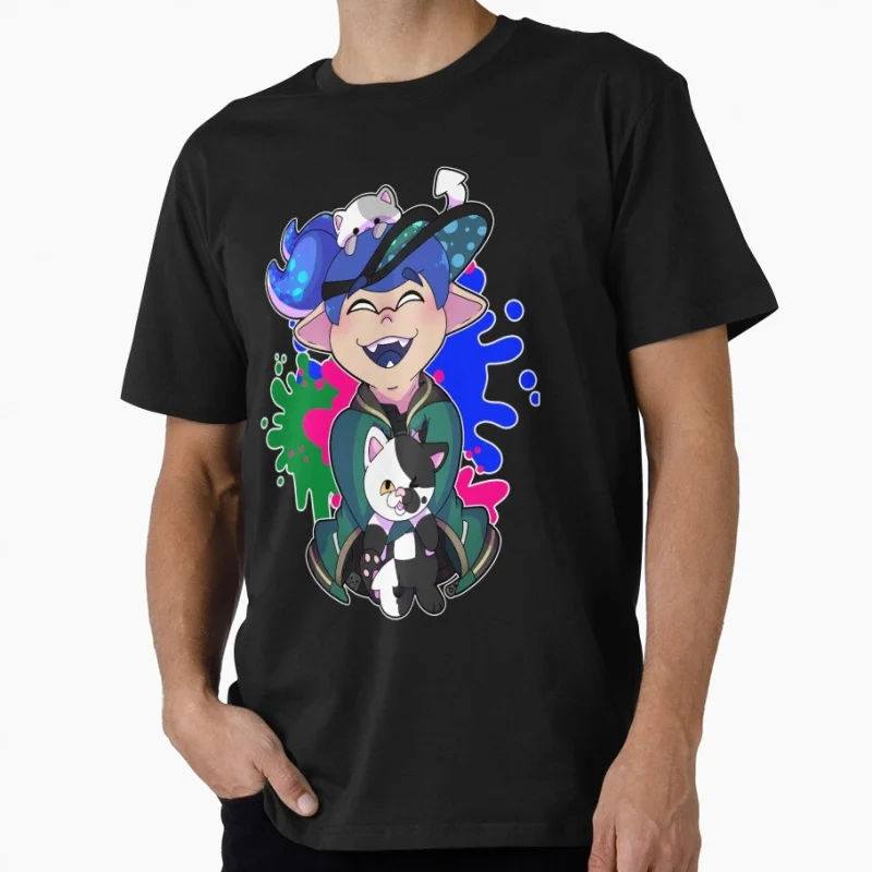 

Cat Loving Squid Cartoon Video game Splatoon Gift T-Shirt for gamer 100% Cotton y2k clothing Short-Sleeve Tee All Size Tops