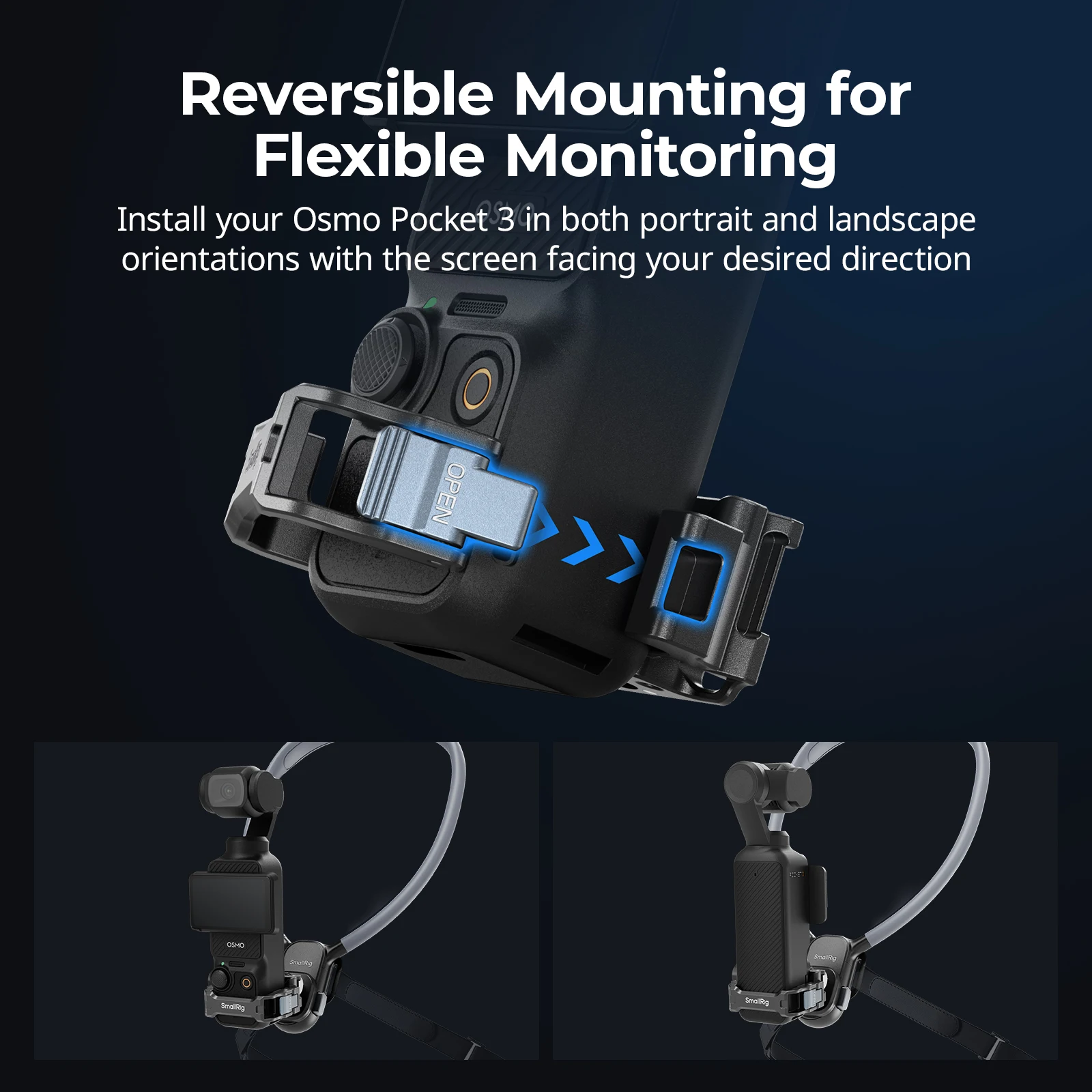 Adapter SmallRig Pocket 3 Cage do DJI Osmo Pocket 3 z zimną stopką do kijów do selfie, mocowania na szyję, szybkozłączki, głowice pan-tilt — zdjęcie produktu 5