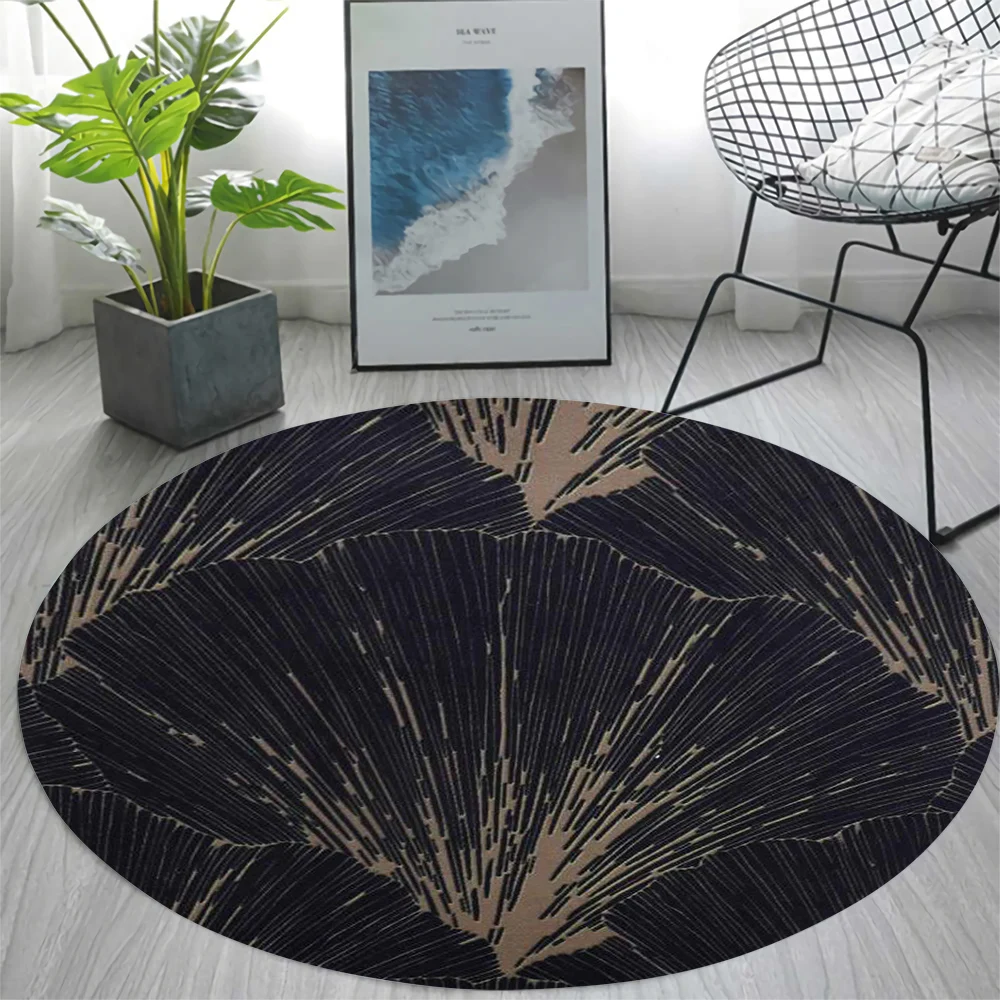 

CLOOCL Flannel Round Carpets Black Ginkgo Biloba 3D Print Round Area Rugs for Living Room Bedroom Non-slip Floor Mat Home Decor