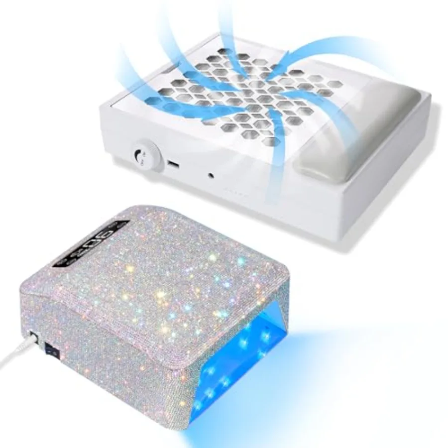 

Nail Dust Collector with Reusable Filters 56W Powerful Vacuum Fan Hand Pillow UV LED Nail Lamp 96W Nail Dryer Sparkly Gel Polis